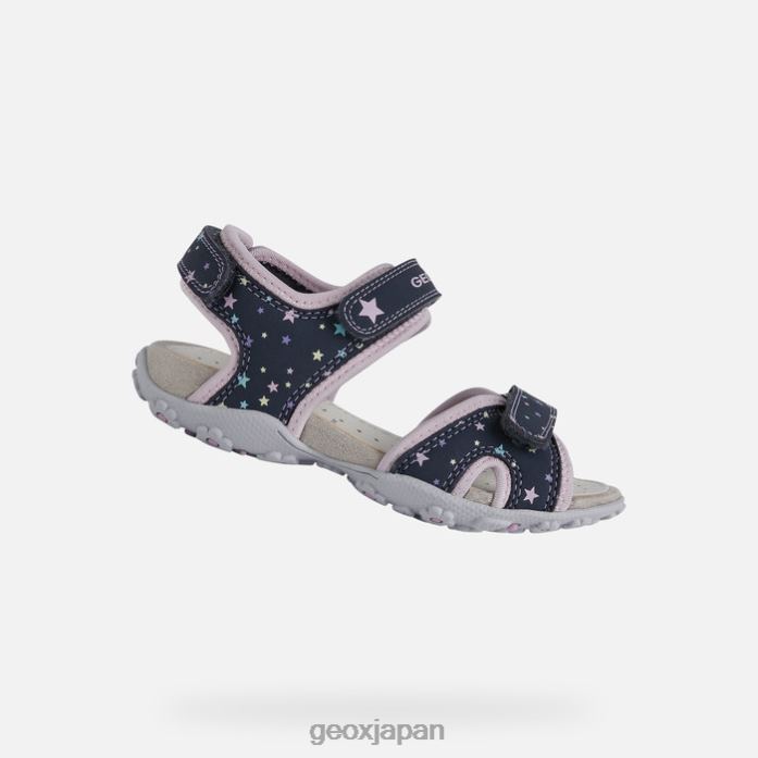 Geox Shoes Japan ロクサーヌの女の子 822JX1039 女の子 ネイビー/ピンク