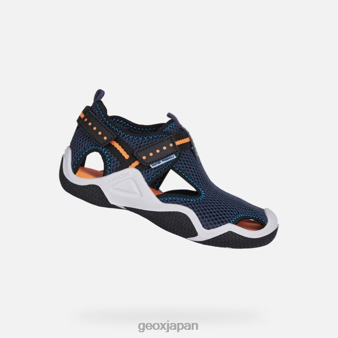 Geox Shoes Japan ウェーダージュニア 822JX1349 男の子たち ネイビー/フルオオレンジ