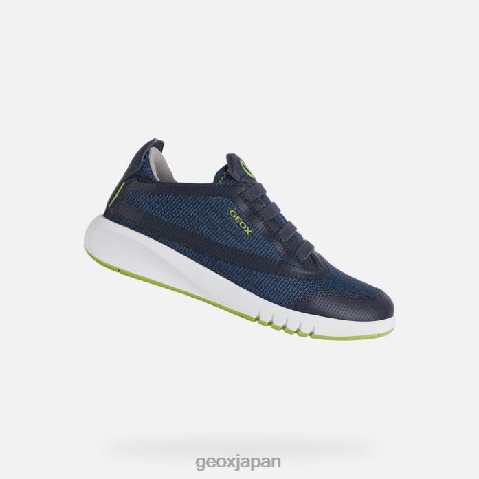 Geox Shoes Japan エアランターの少年 822JX1389 男の子たち ネイビー/ライムグリーン
