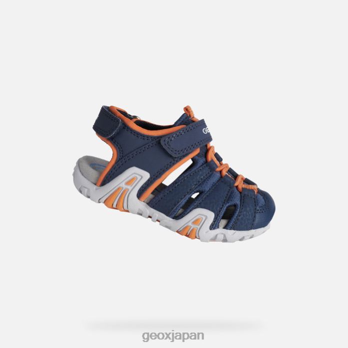 Geox Shoes Japan クレイズの幼児 822JX1448 赤ちゃんと幼児 ネイビー/オレンジ