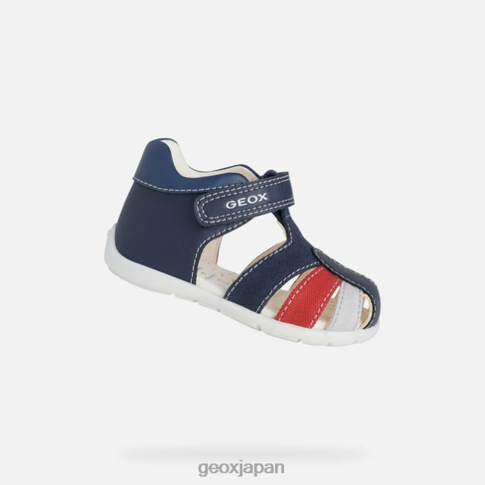 Geox Shoes Japan エルサンの男の子 822JX1484 赤ちゃんと幼児 ダークネイビー/レッド