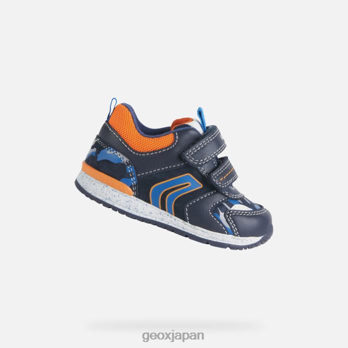 Geox Shoes Japan リションの男の子 822JX1586 赤ちゃんと幼児 ネイビー/ライトオレンジ