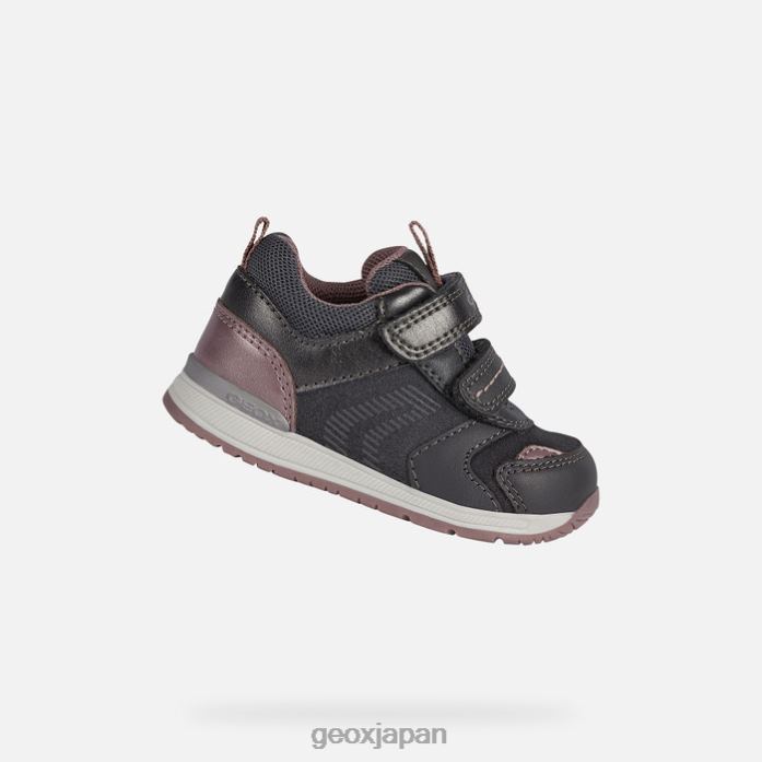 Geox Shoes Japan リションの女の赤ちゃん 822JX1614 赤ちゃんと幼児 ダークグレー/ピンク