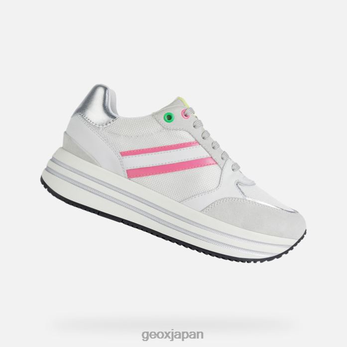 Geox Shoes Japan ケンシーの女性 822JX398 女性 ホワイト/蛍光フクシア