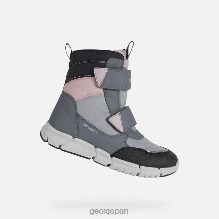 Geox Shoes Japan フレキシパー abx ジュニア 822JX1041 女の子 グレー/ピンク