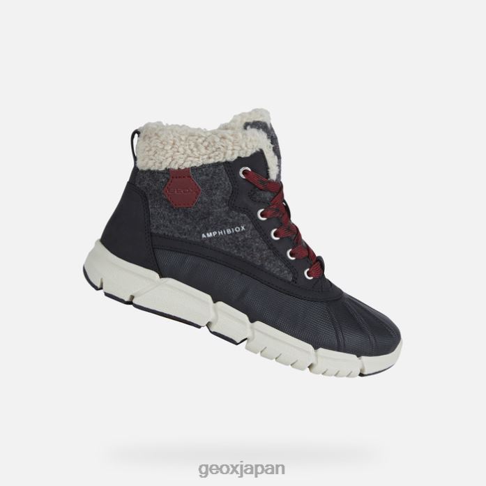 Geox Shoes Japan フレキシパー abx ボーイ 822JX1990 男の子たち ダークグレー/ボルドー